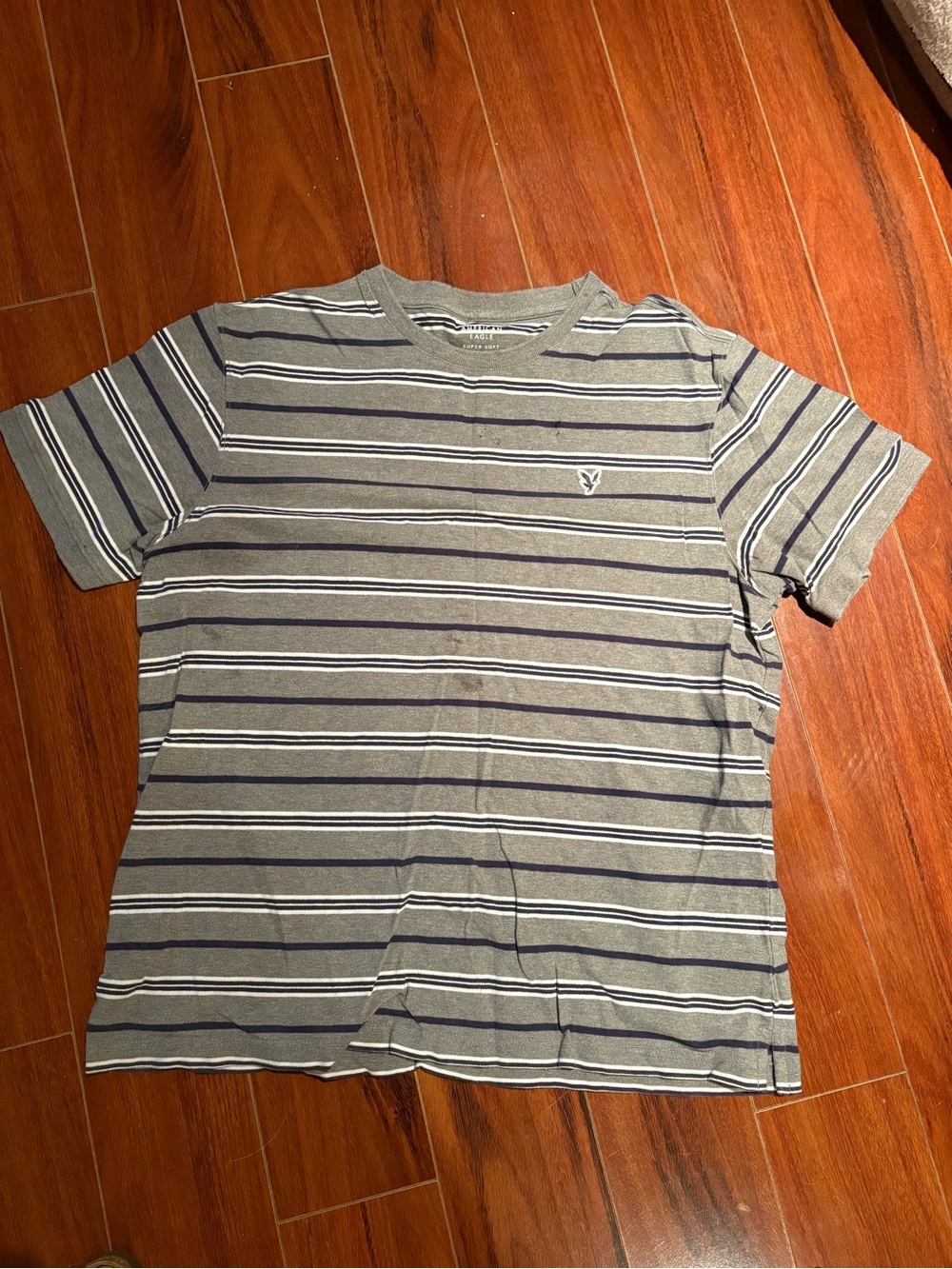 American Eagle Outfitters Olive Gray Striped Short-Sleeve Tee